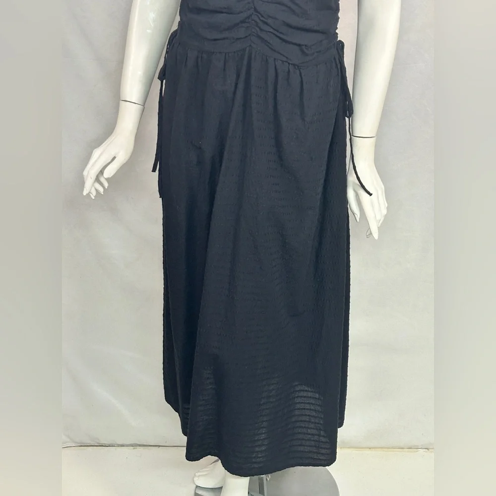 Nation LTD Black Rooshed Cotton/Linen Dress with side slit and pockets Size M - Picture 6 of 15